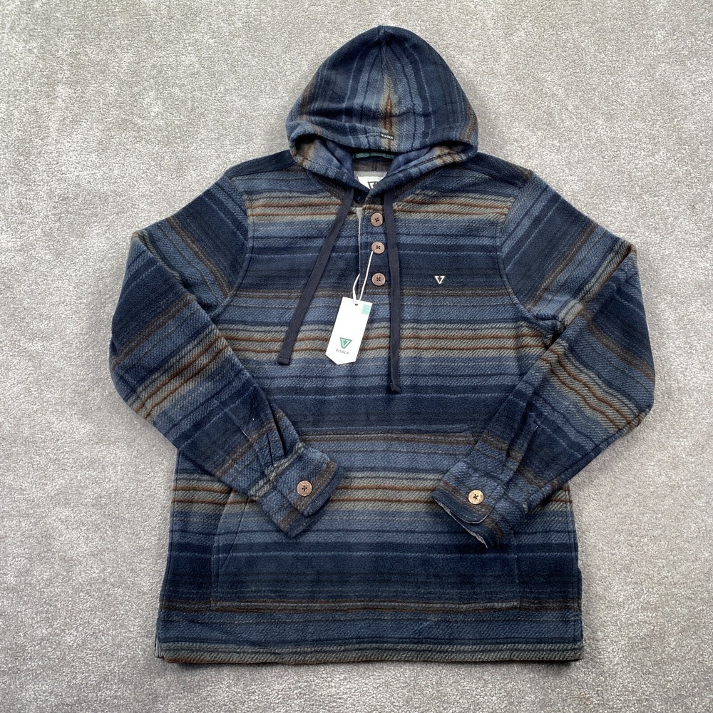 Vissla Descanso Striped Popover Hooded Henley Sweatshirt Men's Size S Multicolor